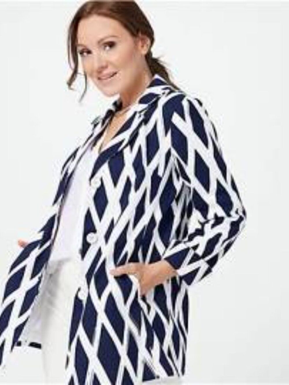 dennis basso Diamond-printed Topper Black & White Women's Jacket Plus 20